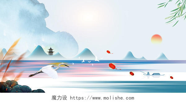 蓝色小清新水墨中国风清明节清明祭背景素材
